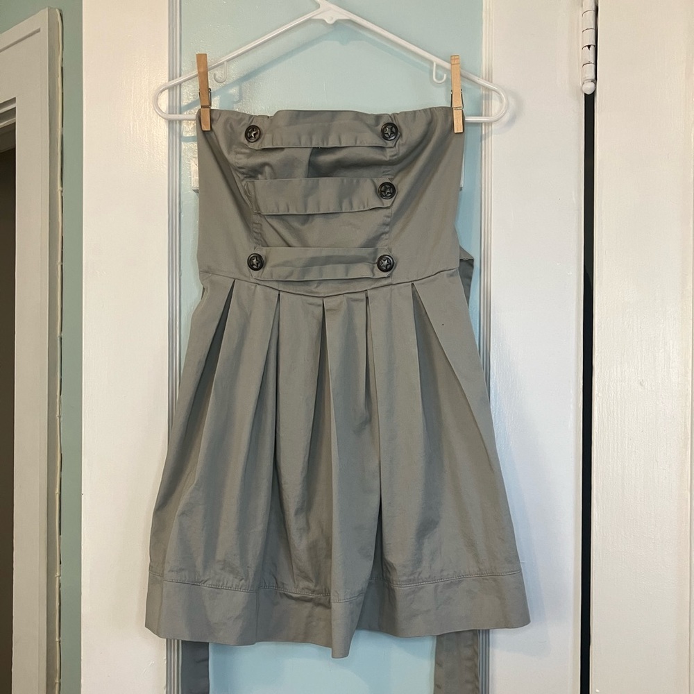 Y2K Sweet Love Military Style Strapless Mini Dress - Sage Green